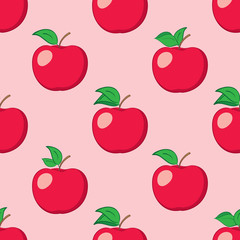 rosy seamless background with red apples - vector pattern
