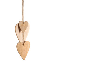 Wood heart on rope isolated