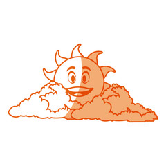 outlined sunny face smiling behind a cloud vector illustration