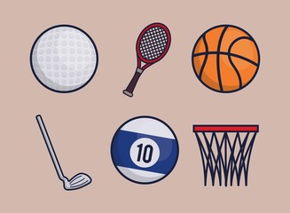 sport equipment related icons over brown background colorful design vector illustration