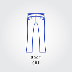 Denim fit icon. Type of trousers and jeans Boot Cut. Line vector icon silhouette.