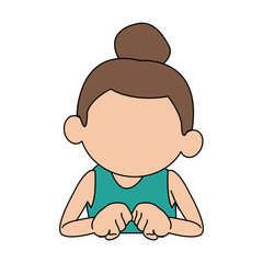 cute girl with her hair tied up in a bun cartoon vector illustration