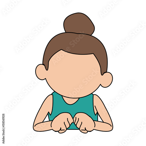 Cute Girl With Her Hair Tied Up In A Bun Cartoon Vector