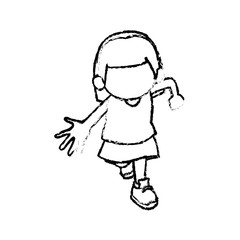 sketch girl young kid happy expression vector illustration