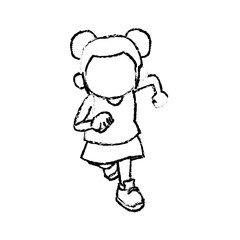 sketch girl young kid happy expression vector illustration