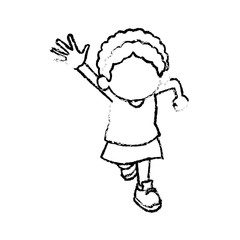 sketch girl young kid happy expression vector illustration