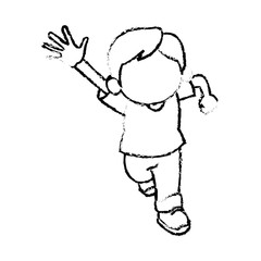 sketch little boy young cheerful celebration vector illustration