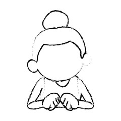sketch girl young kid happy expression vector illustration