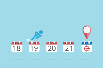 businessman is running on calendar symbols to the target icon, time and business concept