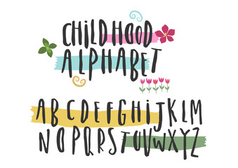 Capital hand painted font. Vector brush pen black alphabet on white background.