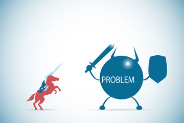 businessman riding a horse to against the problem character, solution and business concept