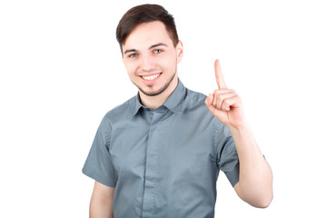 Fototapeta premium Young man with a forefinger up, 