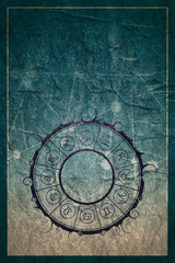 Zodiac circle. Concrete grunge texture. Molecule And Communication Background. Connected lines with dots. Modern brochure, report or cover design template. Astrology symbols