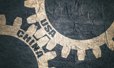 Mechanism of Gears. Communication Concept in Industrial Design. Modern brochure design template. Layout Template. Politic and economic relationship between USA and China. Concrete grunge texture