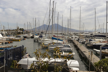 naples tourist harbor and vesuvius