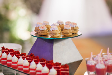 Stylish sweet candy buffe set at the wedding ceremony confectionery