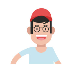 happy smiling man with baseball cap and glasses icon image vector illustration design 