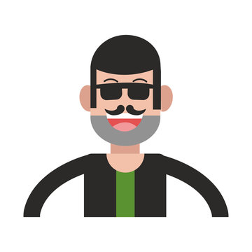 happy smiling man with sunglasses full beard and mustache hipster  icon image vector illustration design 