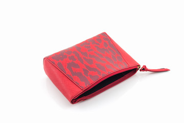 Red leather cosmetic bag