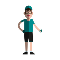 happy smiling man with baseball cap and glasses icon image vector illustration design 