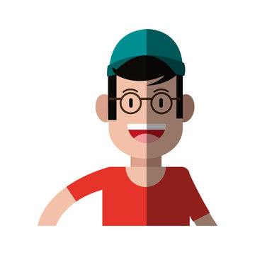 happy smiling man with baseball cap and glasses icon image vector illustration design 