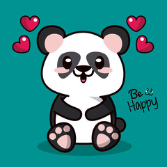 color background with kawaii animal bear panda and floating hearts vector illustration