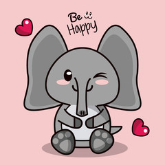 pink color background with cute kawaii animal elephant wink a eye vector illustration