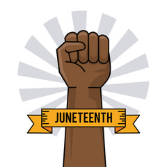 juneteenth day hand fist raise ribbon image vector illustration
