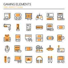 Gaming Elements , Thin Line and Pixel Perfect Icons