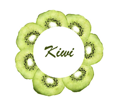 Slice of fresh kiwi fruit circle frame - Hand painted watercolor.