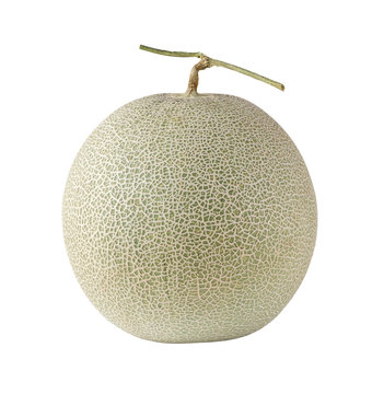 Single sweet and juicy Japanese melon on white background, healthy eating concept.