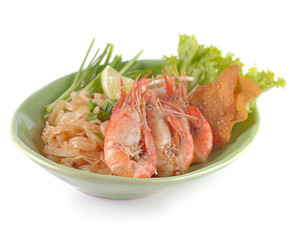 Pad thai ; Thai food isolated on a white background.