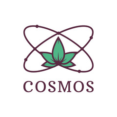 Atom with nature Science. Cosmos. Environmental Protection. Vector illustration.