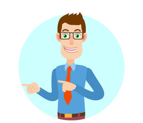 Businessman pointing something beside of him