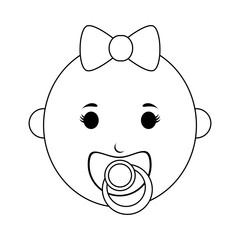 female baby with pacifier icon image vector illustration design  black line
