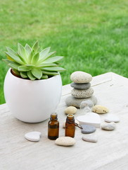 ensemble,huile essentielle,galets ,ambiance zen