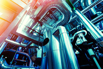 Industrial zone, Steel pipelines, valves and pumps