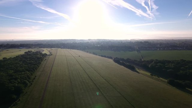 Aerial view over the English countryside in Epsom, Surrey.