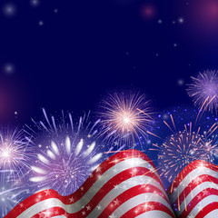 4th of July, American Independence Day celebration background with fire fireworks. Congratulations on Fourth of July. - 158571152