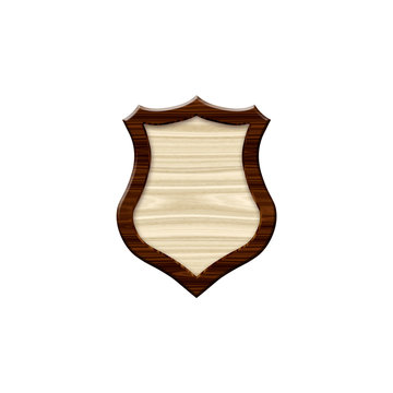Wood badge with wooden border in form of shield.
