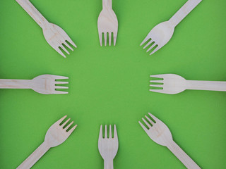 Fork made from recycled paper or wood, eco friendly, top view , copy space
