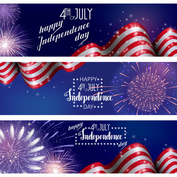 4th of July, American Independence Day celebration background with fire fireworks. Congratulations on Fourth of July.