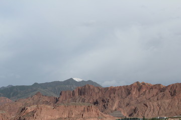 Brown Mountains against a Blue Sky in Xunhua County, Qinghai Province China Amdo Tibet Asia