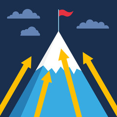 Mountain with flag on top, business success metaphor, illustration vector