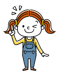 女の子：チェック、ポイント、人差し指