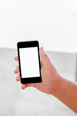blank screen mobile phone in man 's hand