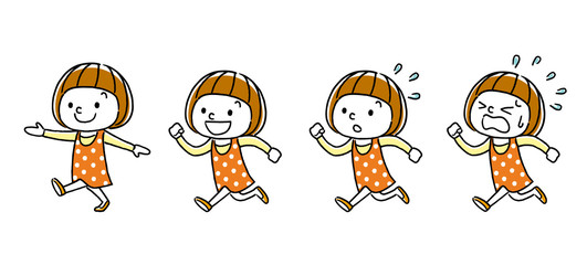 女の子：通学、歩く、走る