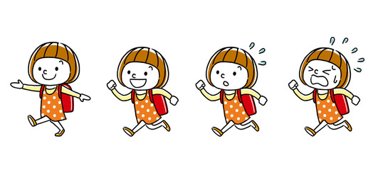 女の子：通学、歩く、走る