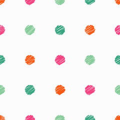 Polka dot seamless pattern. Satin stitch embroidery. Vector illustration. Textile rapport.

