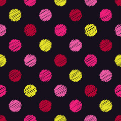 Polka dot seamless pattern. Satin stitch embroidery. Vector illustration. Textile rapport.
